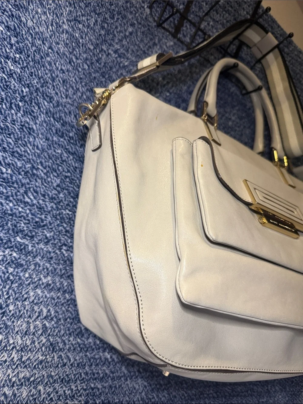 Anya Hindmarch Cream Leather Satchel with Gold Hardware